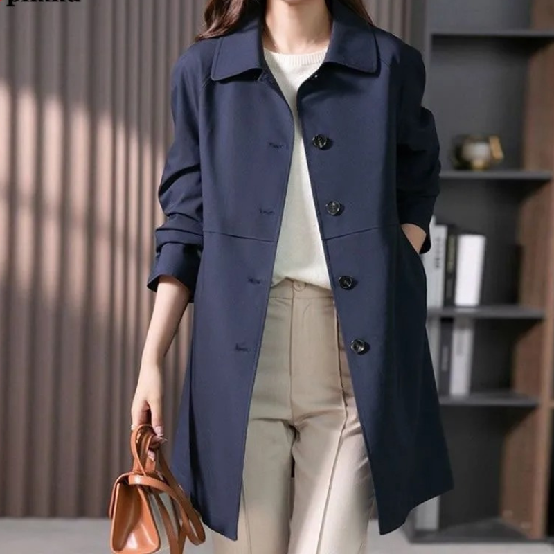 Trenchcoat Lang - Klassischer Einreiher mit Taschen