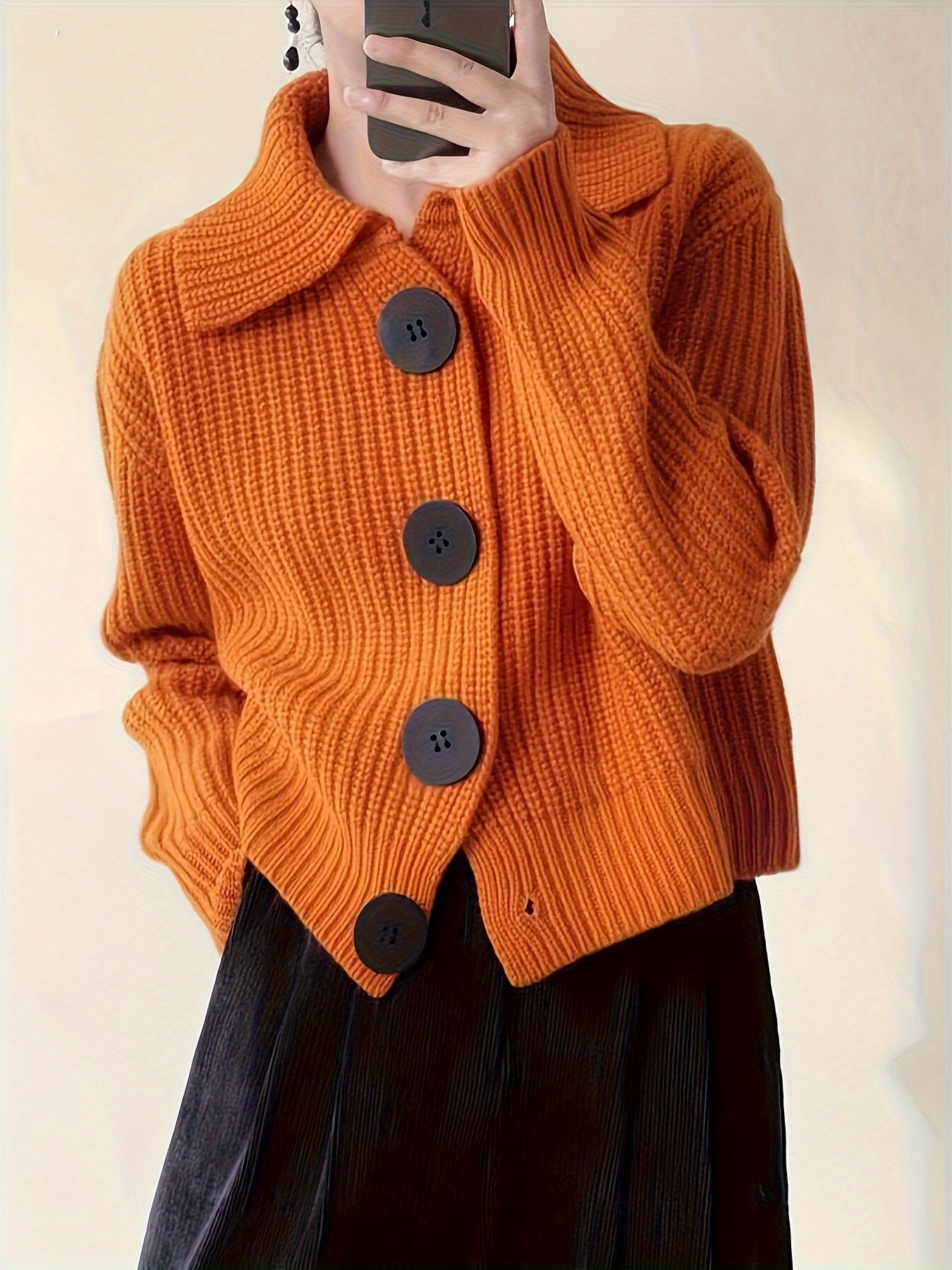 Strickjacke | Breite Knöpfe Kragen