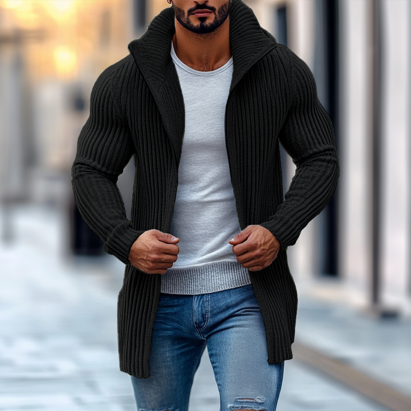 Langer Gerippter Schnitt - Strickjacke Mit Stehkragen