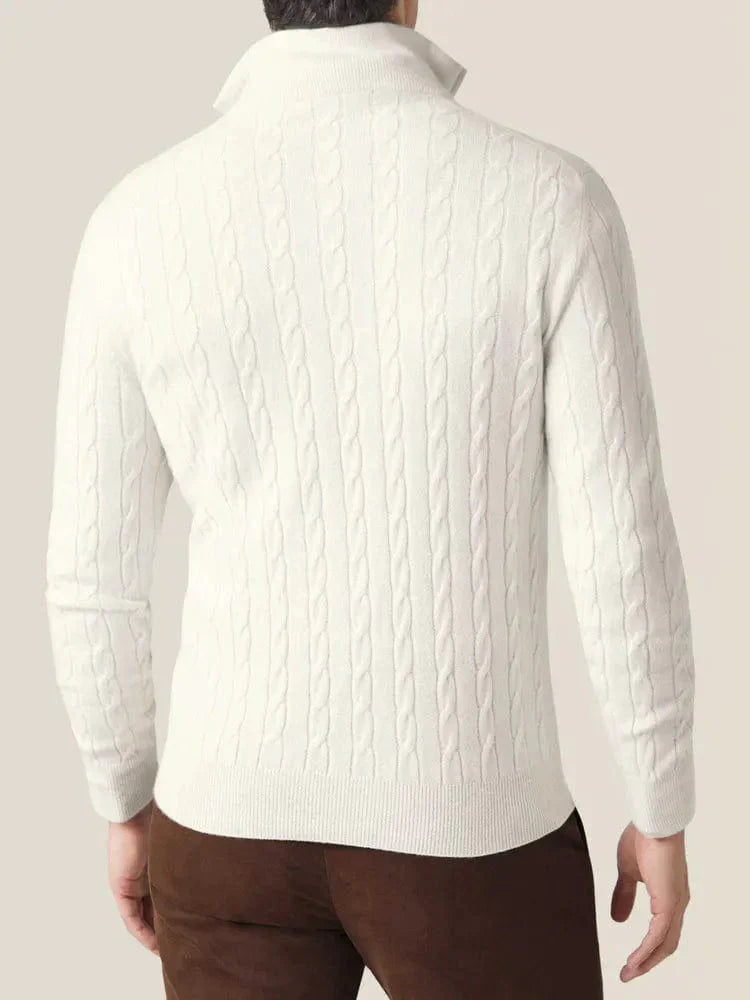 Sweater mit Reißverschluss - Zopfmuster und Stehkragen