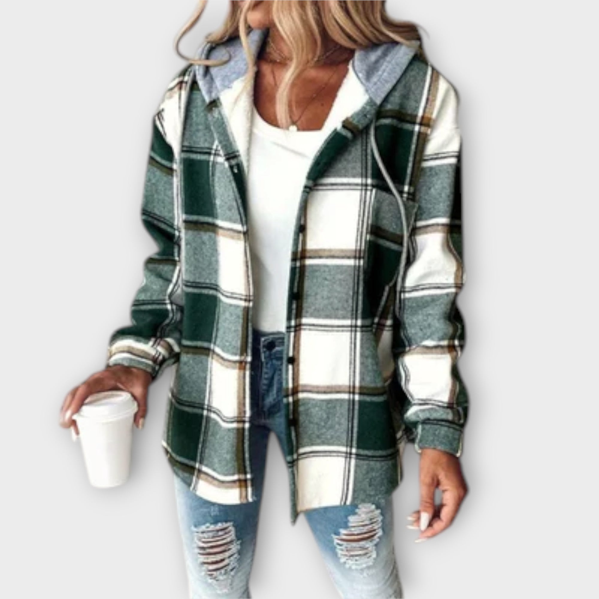 Kapuzenjacke Mit Karo Muster - Lockerer Schnitt