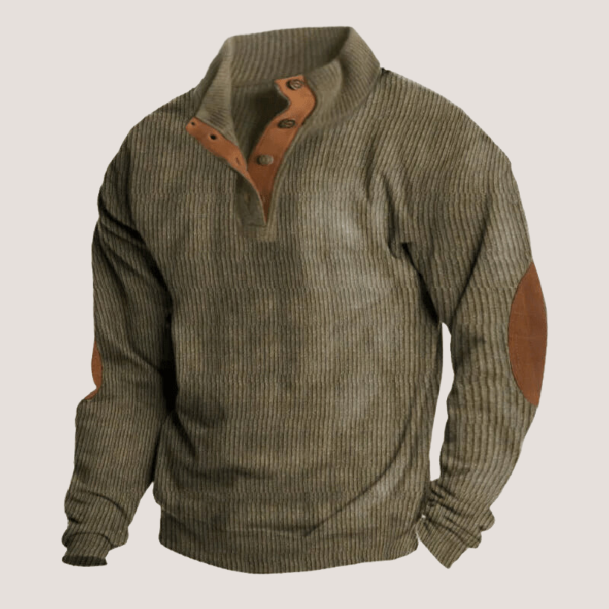Strickpullover - Halbknopfleiste Mit Ellbogenpatches