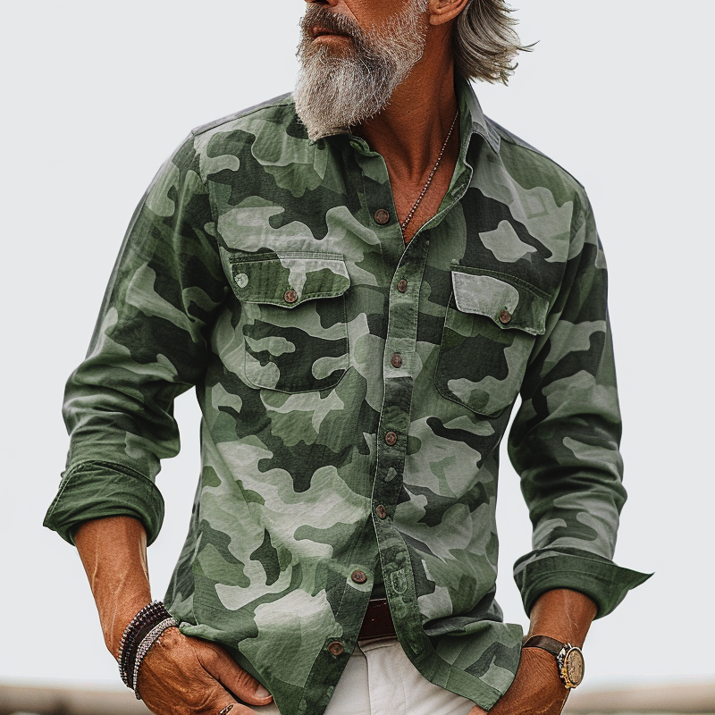 Hemd Brusttaschen | Camouflage Muster Langarm