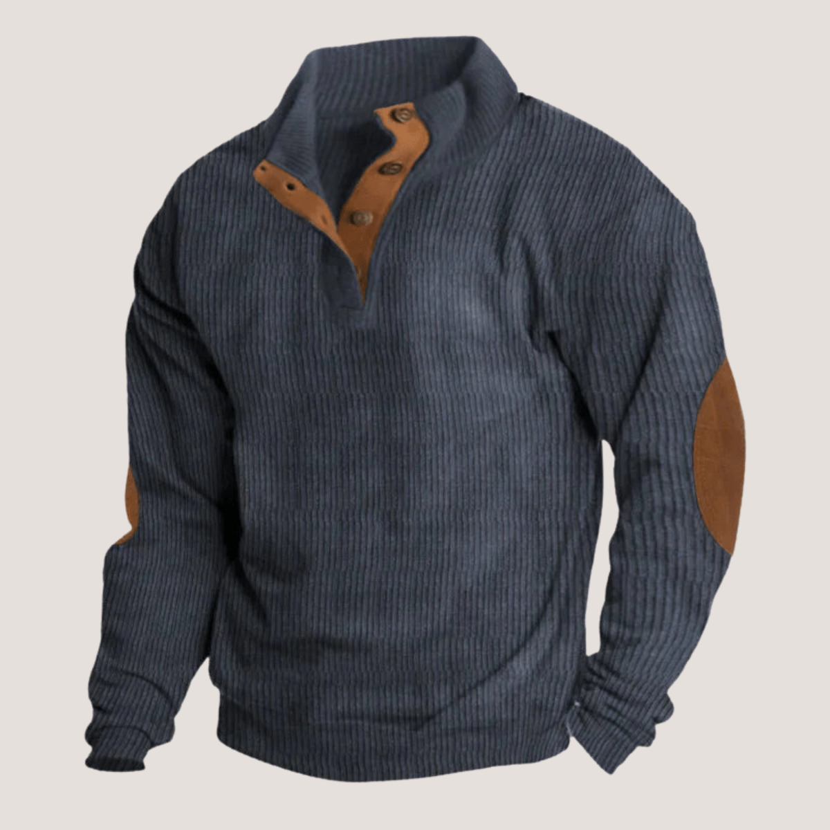 Strickpullover - Halbknopfleiste Mit Ellbogenpatches