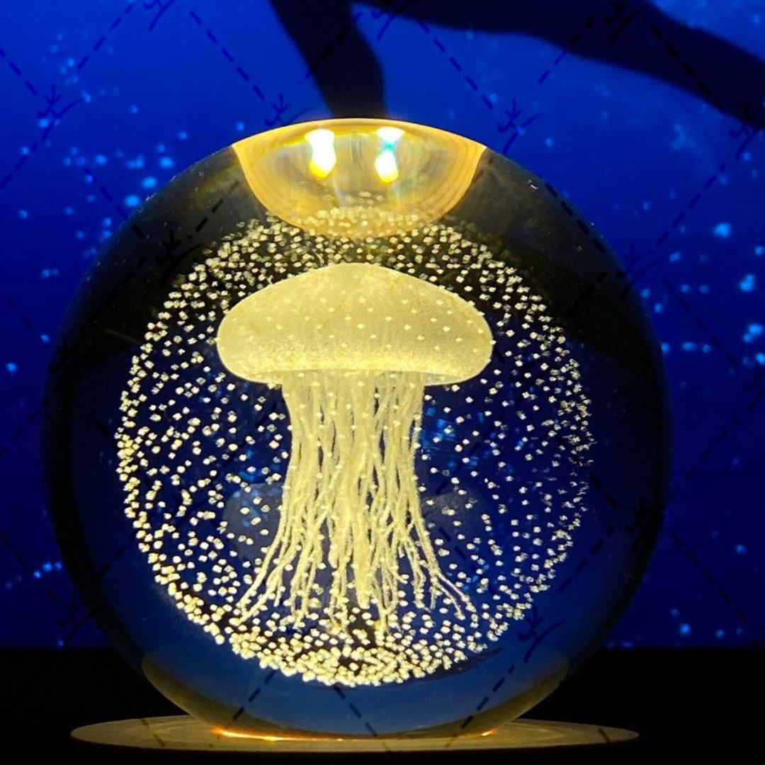 Leuchtende Mondkristallkugel | Nachtlicht Mit Holzsockel USB Aufladbar