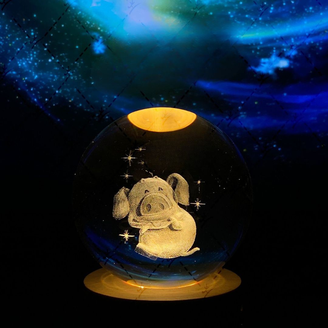 Leuchtende Mondkristallkugel | Nachtlicht Mit Holzsockel USB Aufladbar