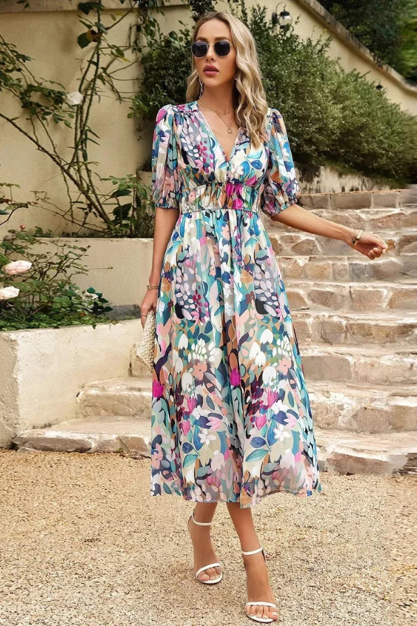 Damen Abend Blumen Maxi Kleid