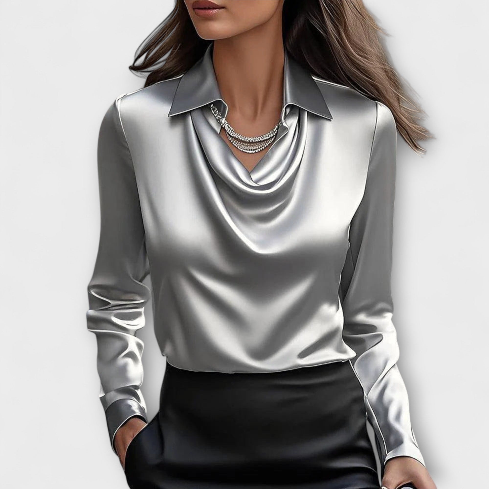 Langarm Shirt | Wasserfallkragen Mit Kragen