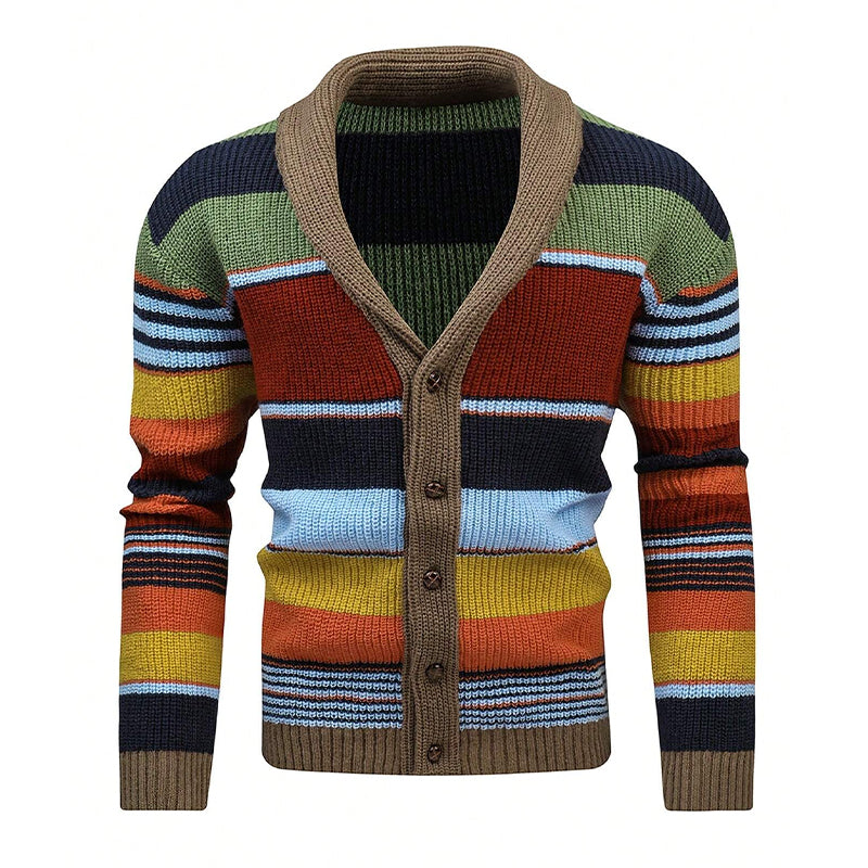 Strickjacke Mit Knöpfen - Gestreiftes Design Mit Schalkragen