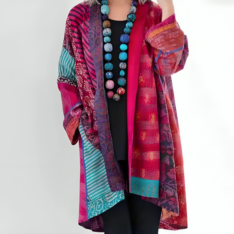 Lockere Lange Strickjacke - Mehrfarbiges Muster