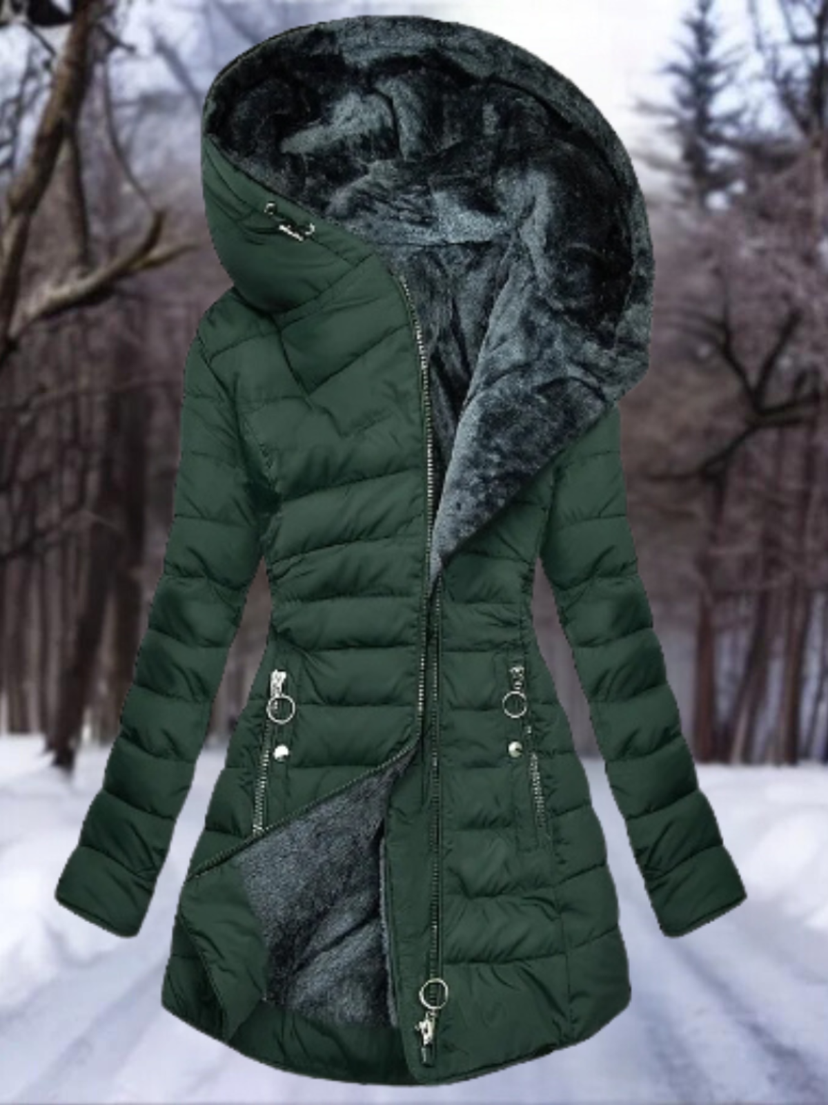 Wintermantel | Langer Steppmantel mit Kapuze