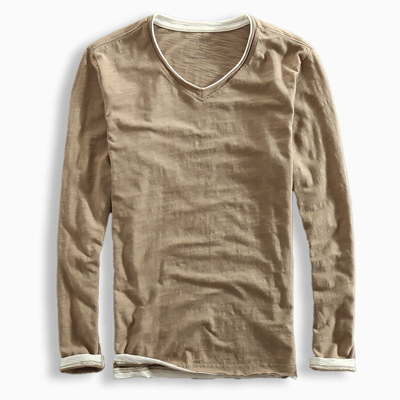 Langarmshirt - V Ausschnitt mit Doppel Layer Effekt