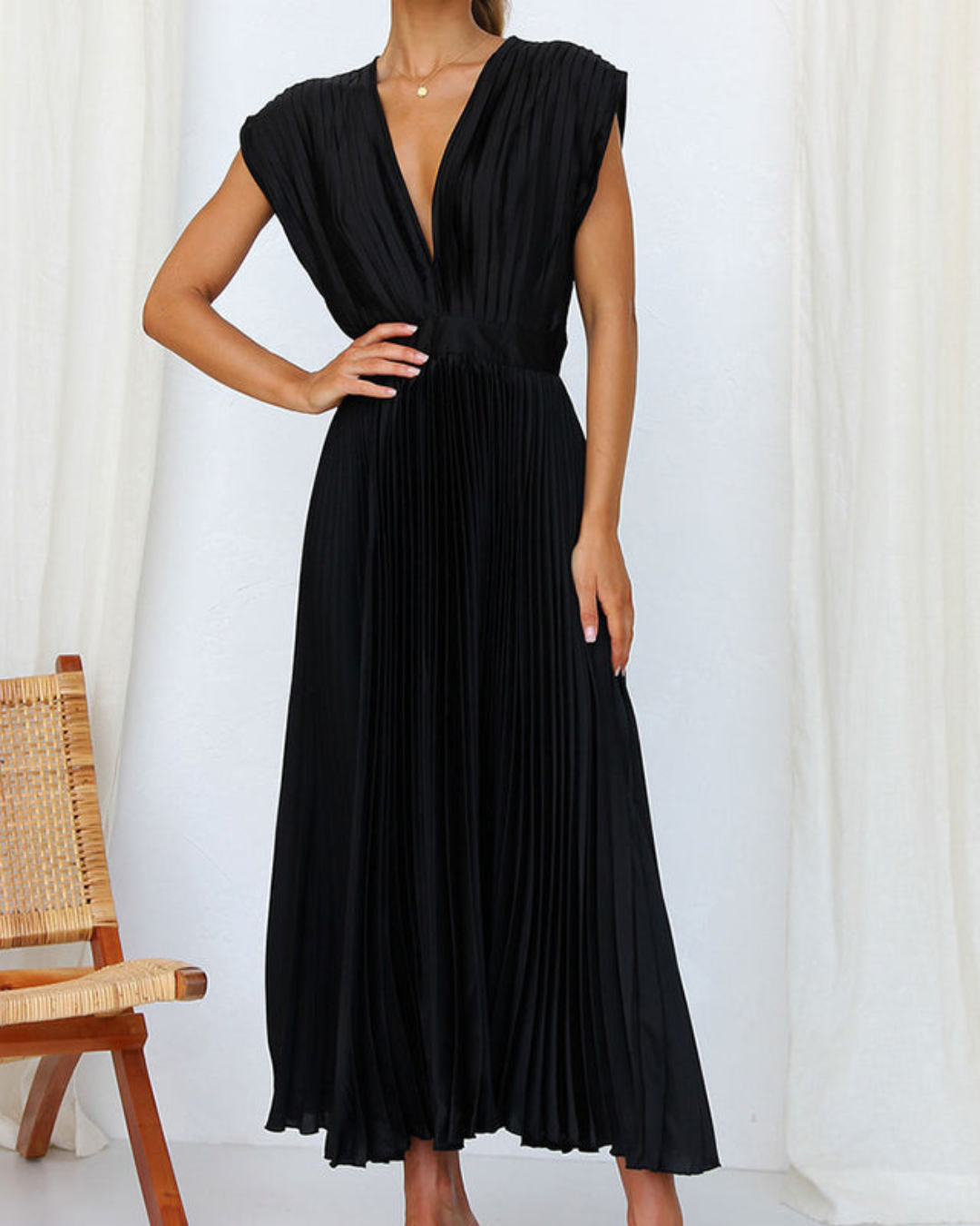 Damen Abend Plissee Maxi Kleid