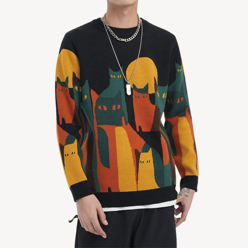 Pullover mit Motiv - Oversized Schnitt und Rundhalsausschnitt