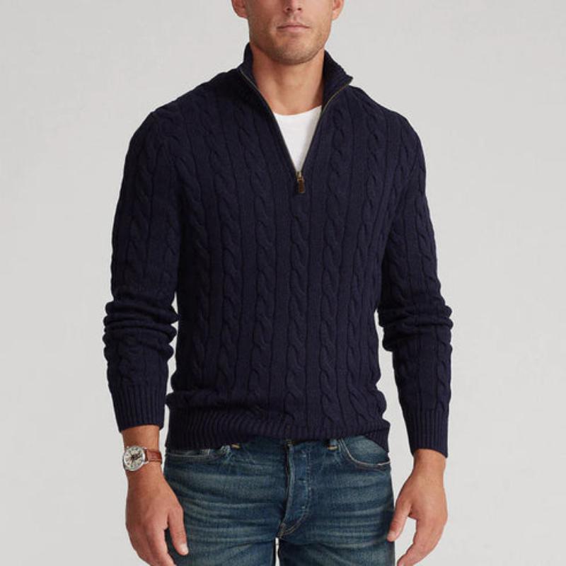 Halbzip Pullover - Zopfmuster mit Stehkragen