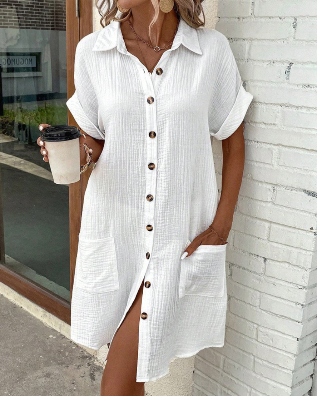 Damen Sommer Hemdblusen Midi Kleid