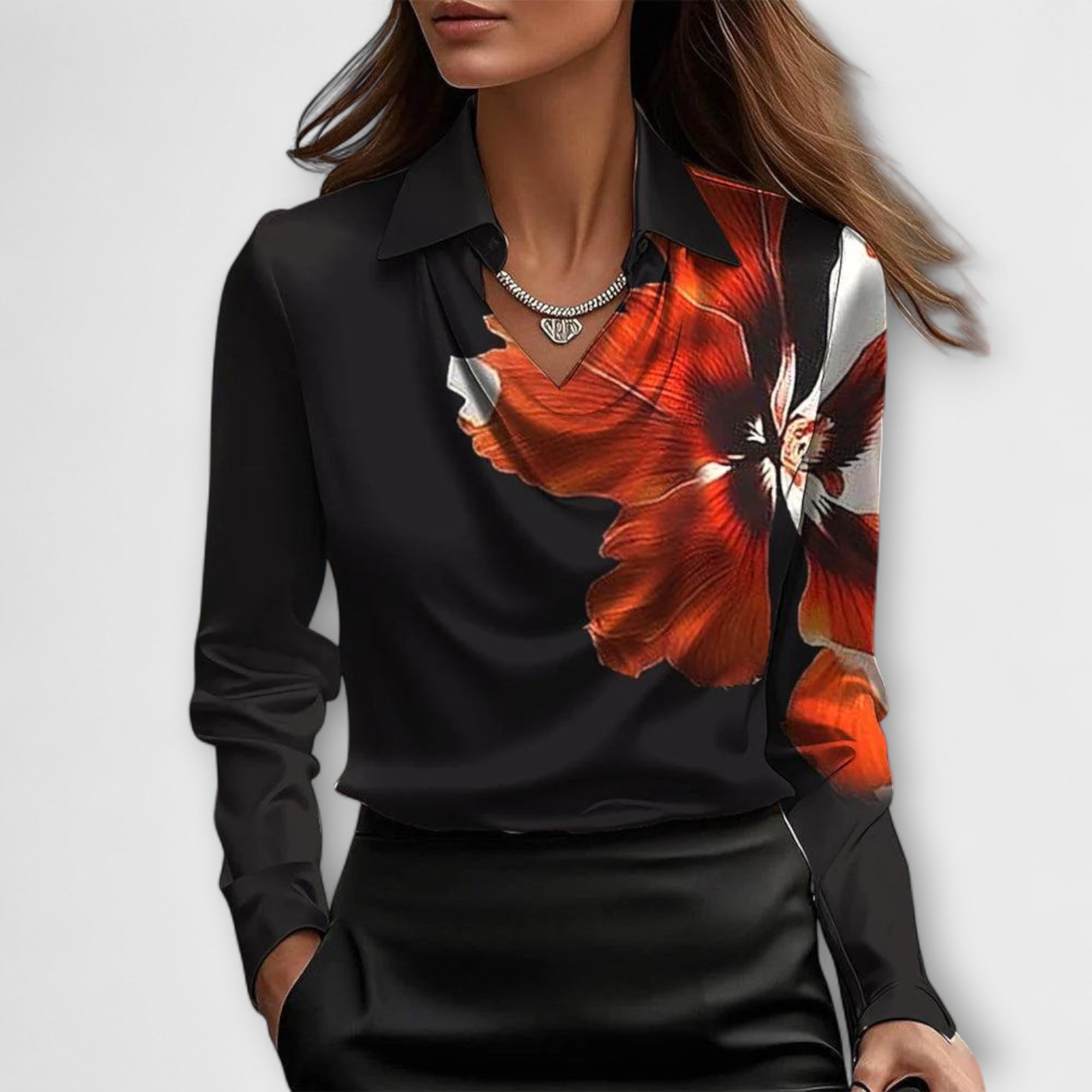 Langarm Shirt | Wasserfallkragen Mit Kragen