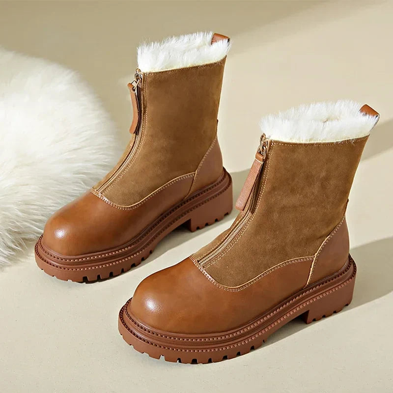 Damen Winterstiefel | Schneeschuhe Profilsohle Mit Frontreißverschluss