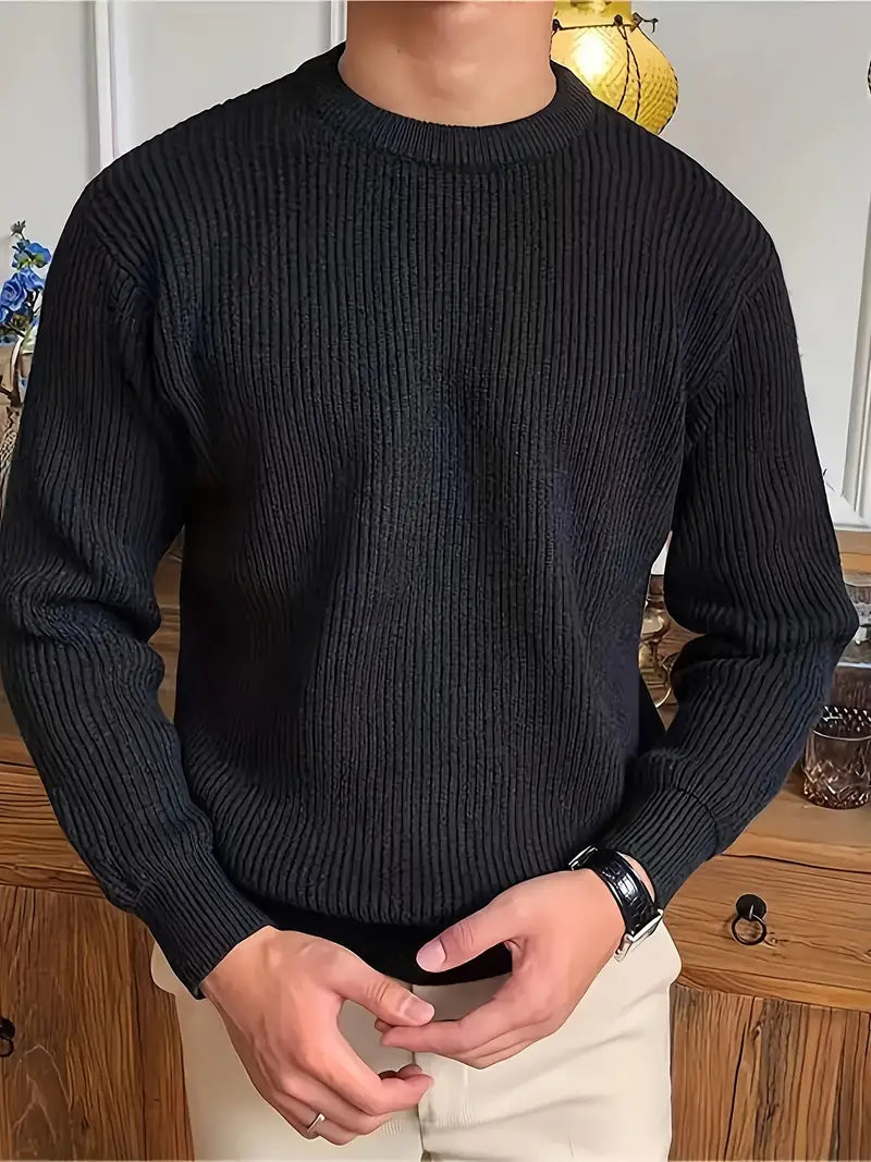 Strickpullover - Gerippter Rundhalsausschnitt