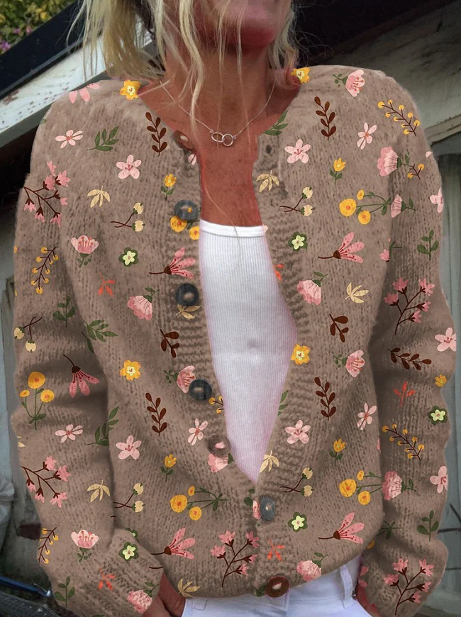 Strickjacke Mit Blumenmuster - Knopfleiste