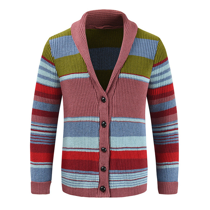Strickjacke Mit Knöpfen - Gestreiftes Design Mit Schalkragen