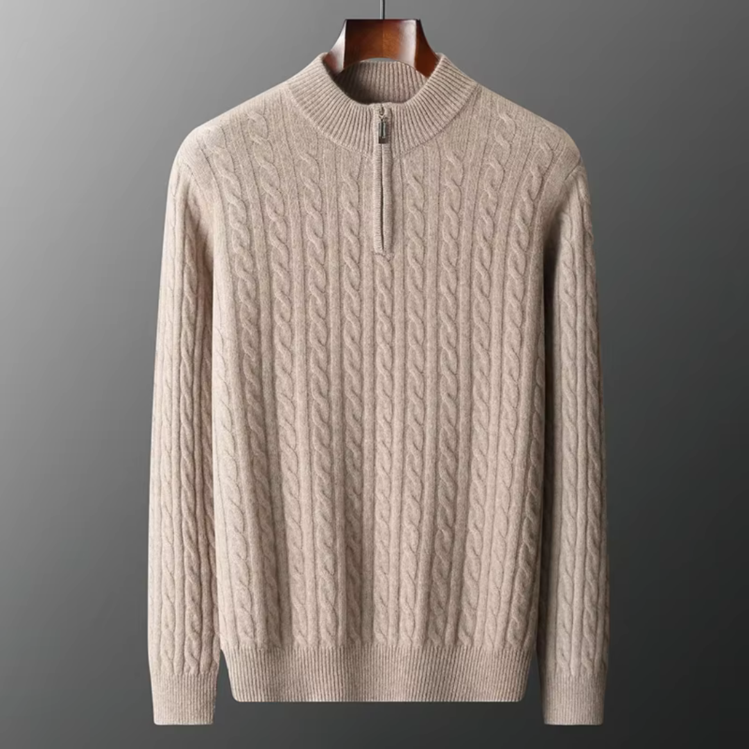 Strickpullover mit Reißverschluss - Geripptes Zopfmuster