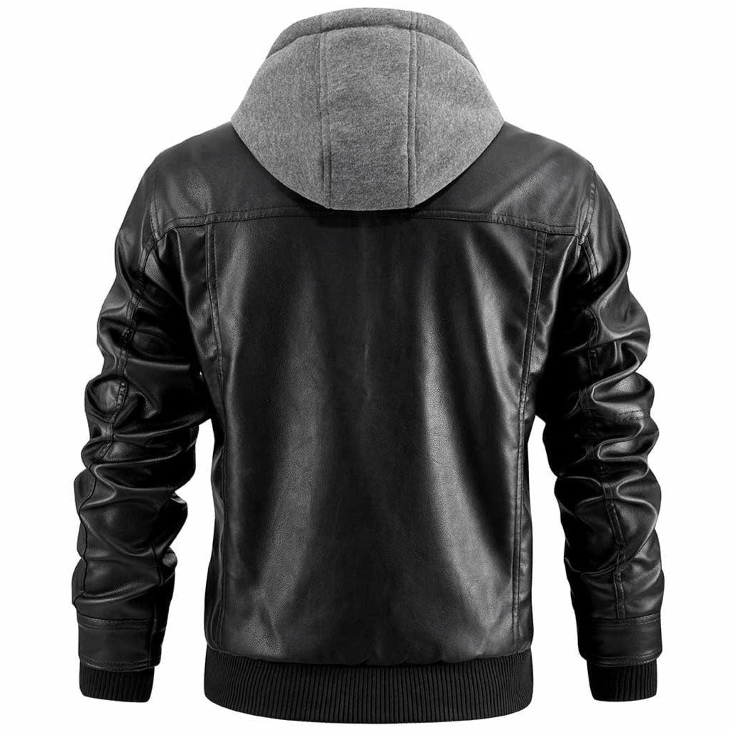 Biker Jacke Herren - Kurz mit Kapuze und Reißverschluss-Details