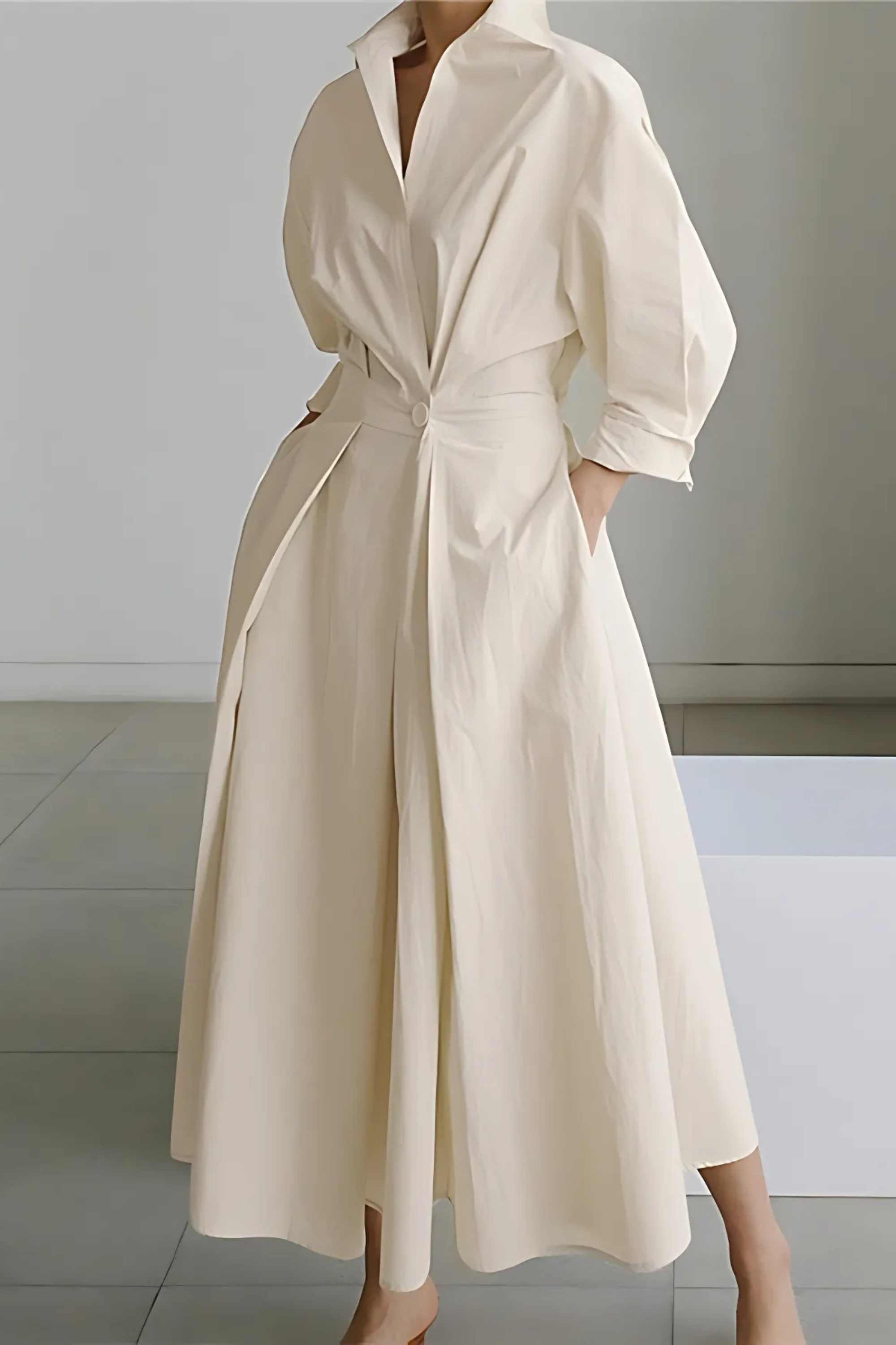 Damen Elegantes Hemdblusen Maxi Kleid