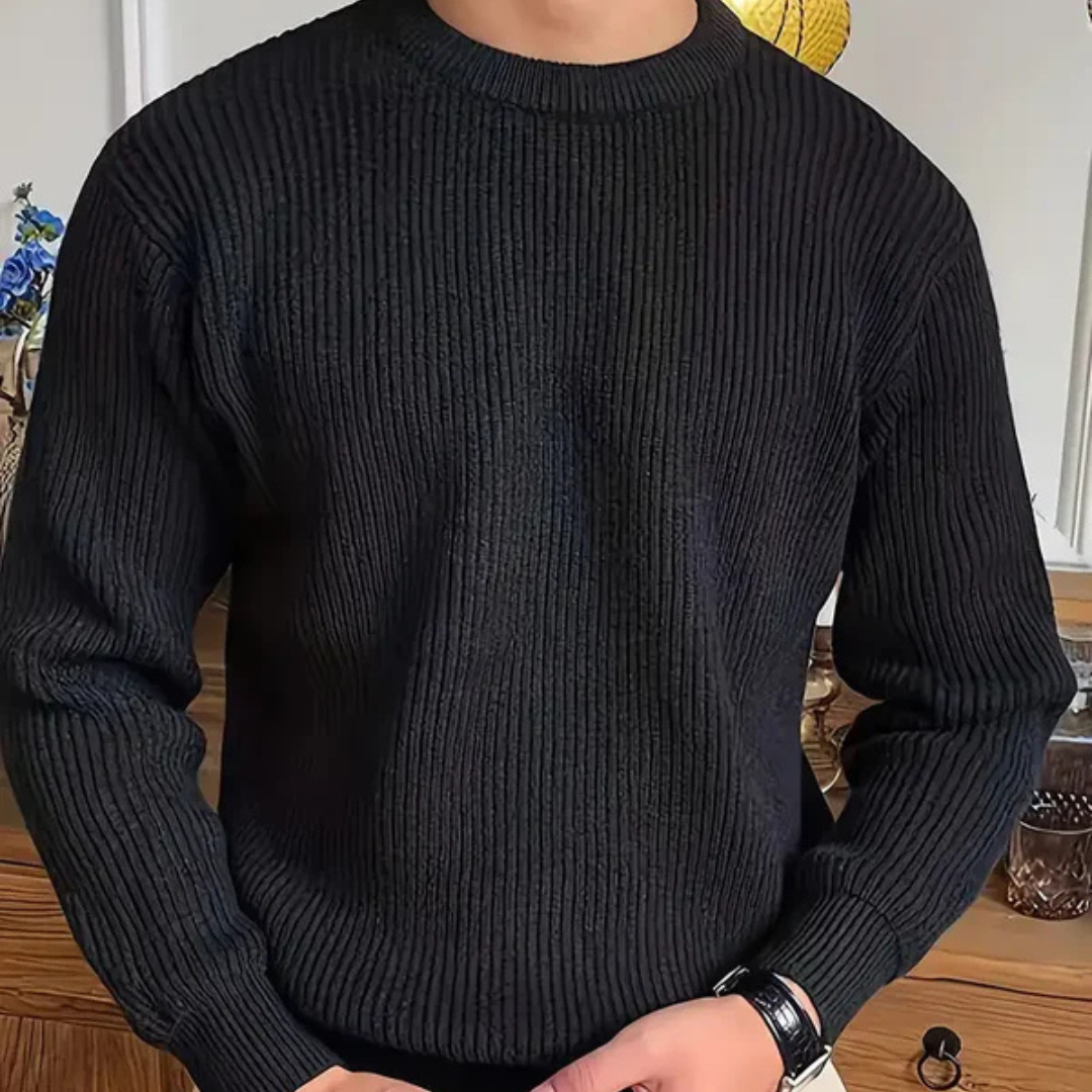 Strickpullover - Gerippter Rundhalsausschnitt