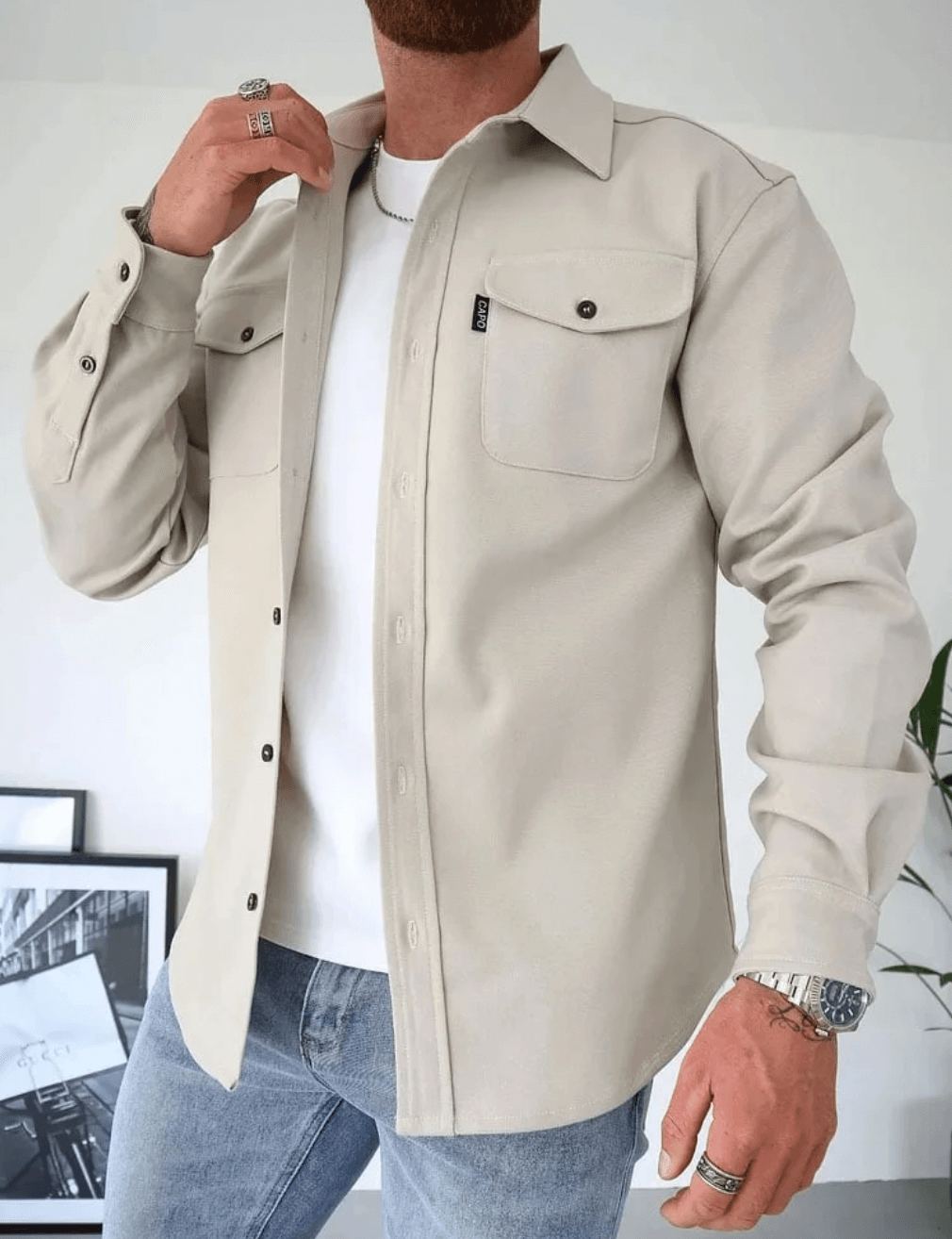 Overshirt Jacke Herren - Hemdjacke mit Brusttaschen