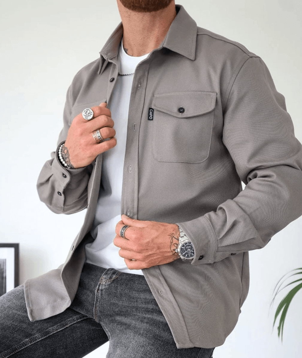 Overshirt Jacke Herren - Hemdjacke mit Brusttaschen
