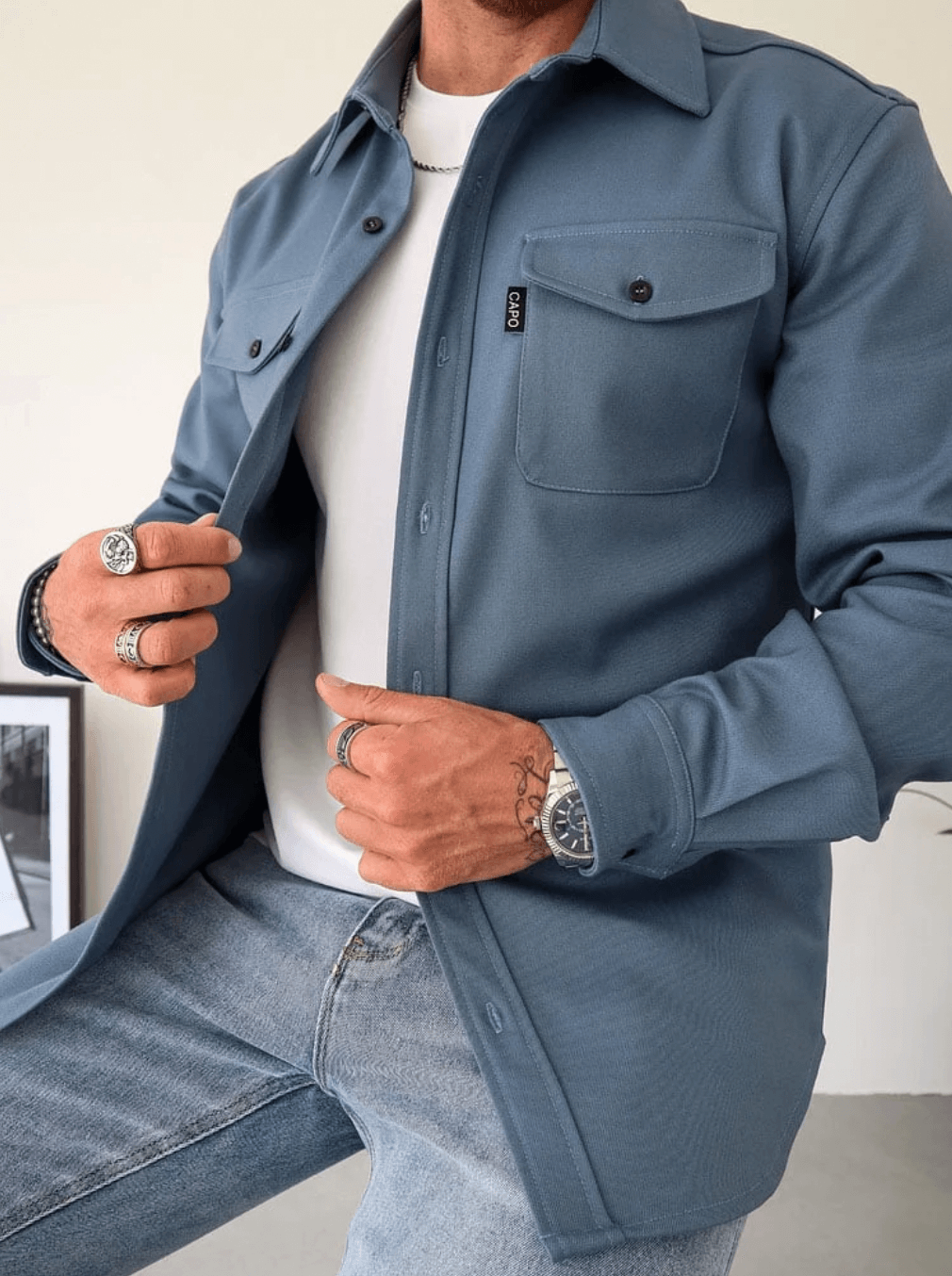 Overshirt Jacke Herren - Hemdjacke mit Brusttaschen