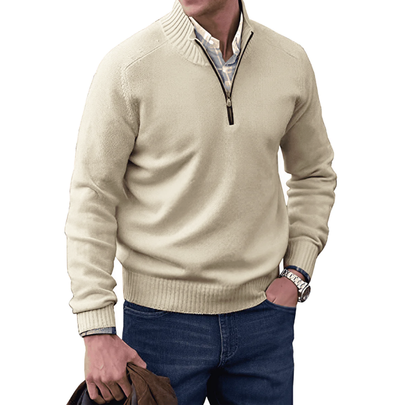 Reißverschluss Pullover | Gerippter Stehkragen