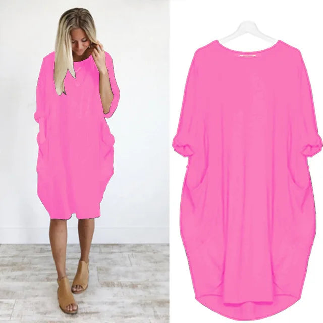 Damen Locker geschnittenes T-Shirt Midi Kleid