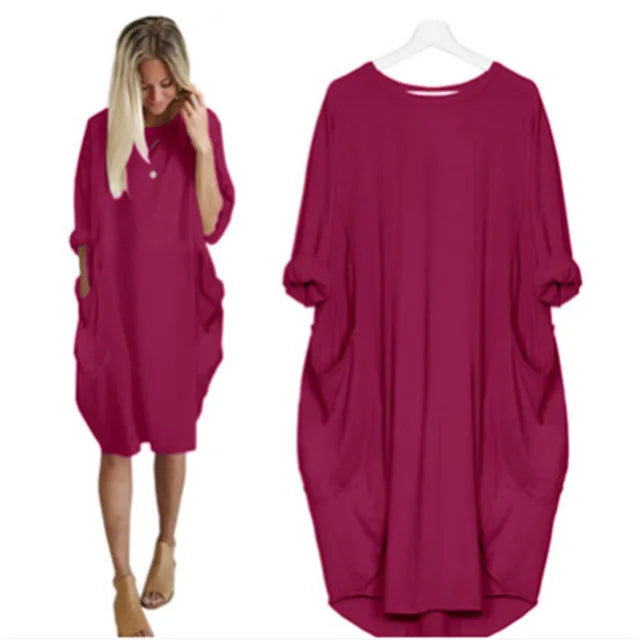 Damen Locker geschnittenes T-Shirt Midi Kleid