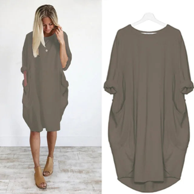 Damen Locker geschnittenes T-Shirt Midi Kleid