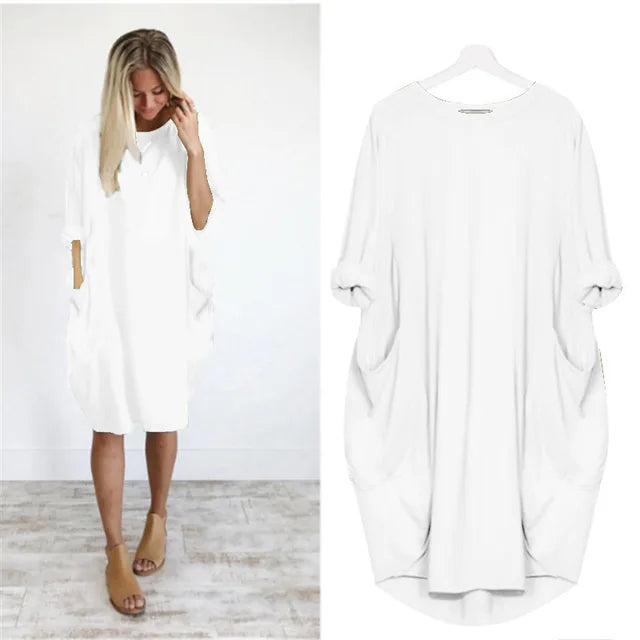 Damen Locker geschnittenes T-Shirt Midi Kleid