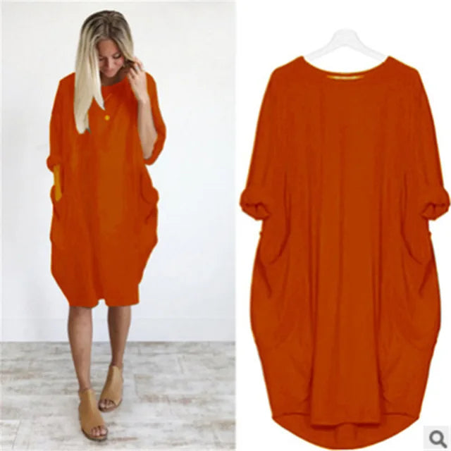 Damen Locker geschnittenes T-Shirt Midi Kleid
