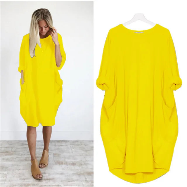 Damen Locker geschnittenes T-Shirt Midi Kleid