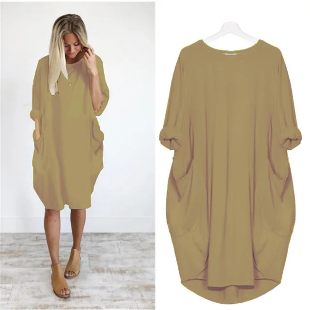 Damen Locker geschnittenes T-Shirt Midi Kleid