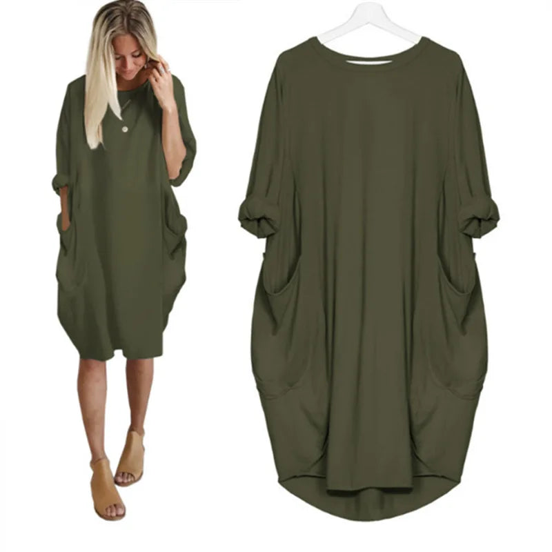 Damen Locker geschnittenes T-Shirt Midi Kleid