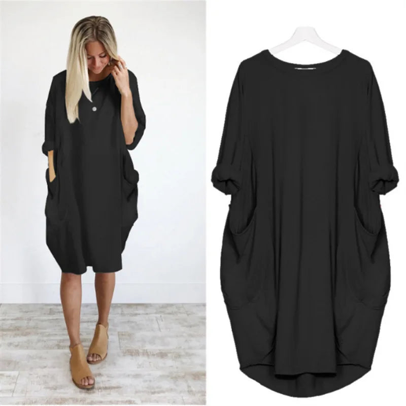 Damen Locker geschnittenes T-Shirt Midi Kleid