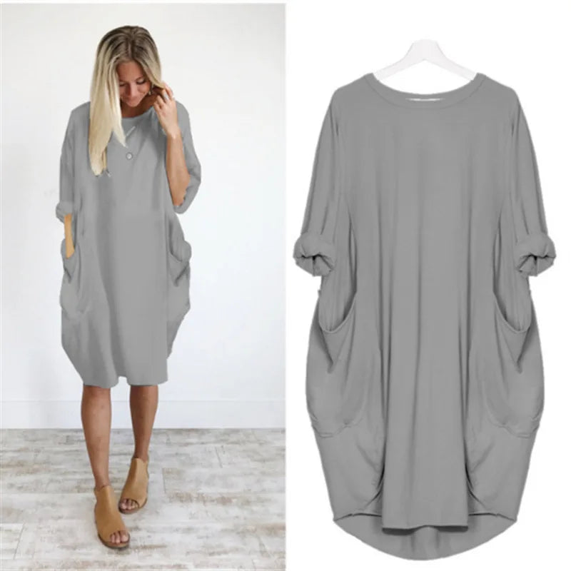 Damen Locker geschnittenes T-Shirt Midi Kleid