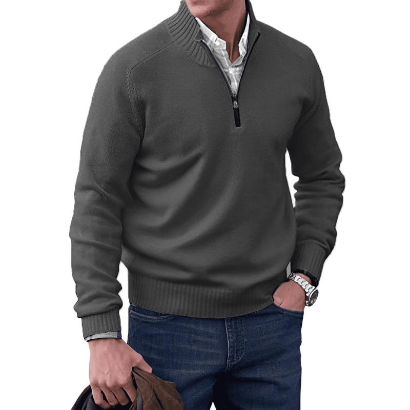 Reißverschluss Pullover | Gerippter Stehkragen