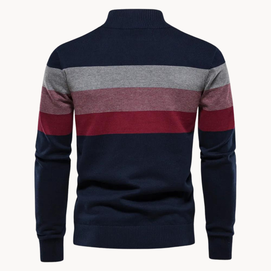 Sweater mit Reißverschluss - Gestreiftes Design und Stehkragen