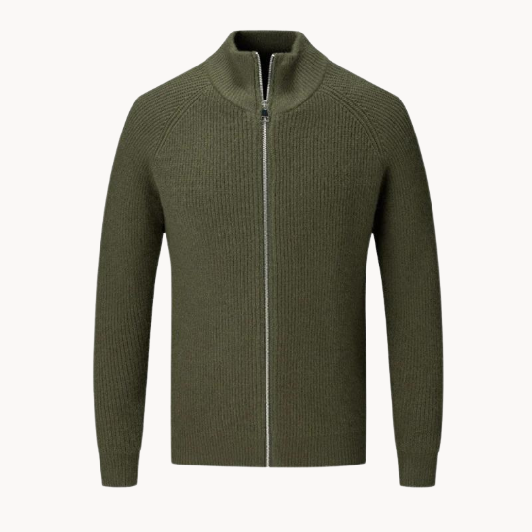 Strickjacke mit Reißverschluss - Stehkragen und Struktur