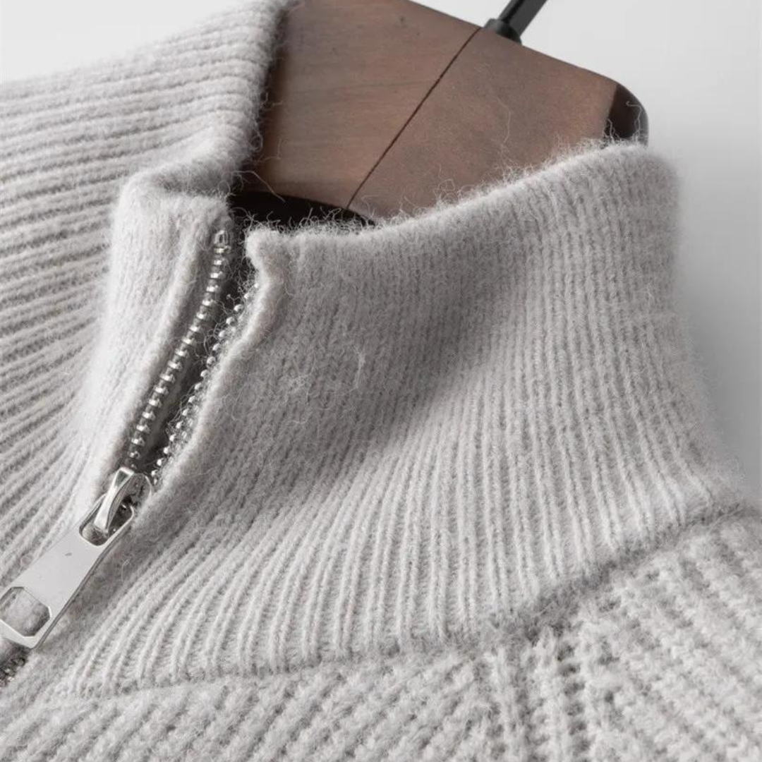 Strickjacke mit Reißverschluss - Stehkragen und Struktur