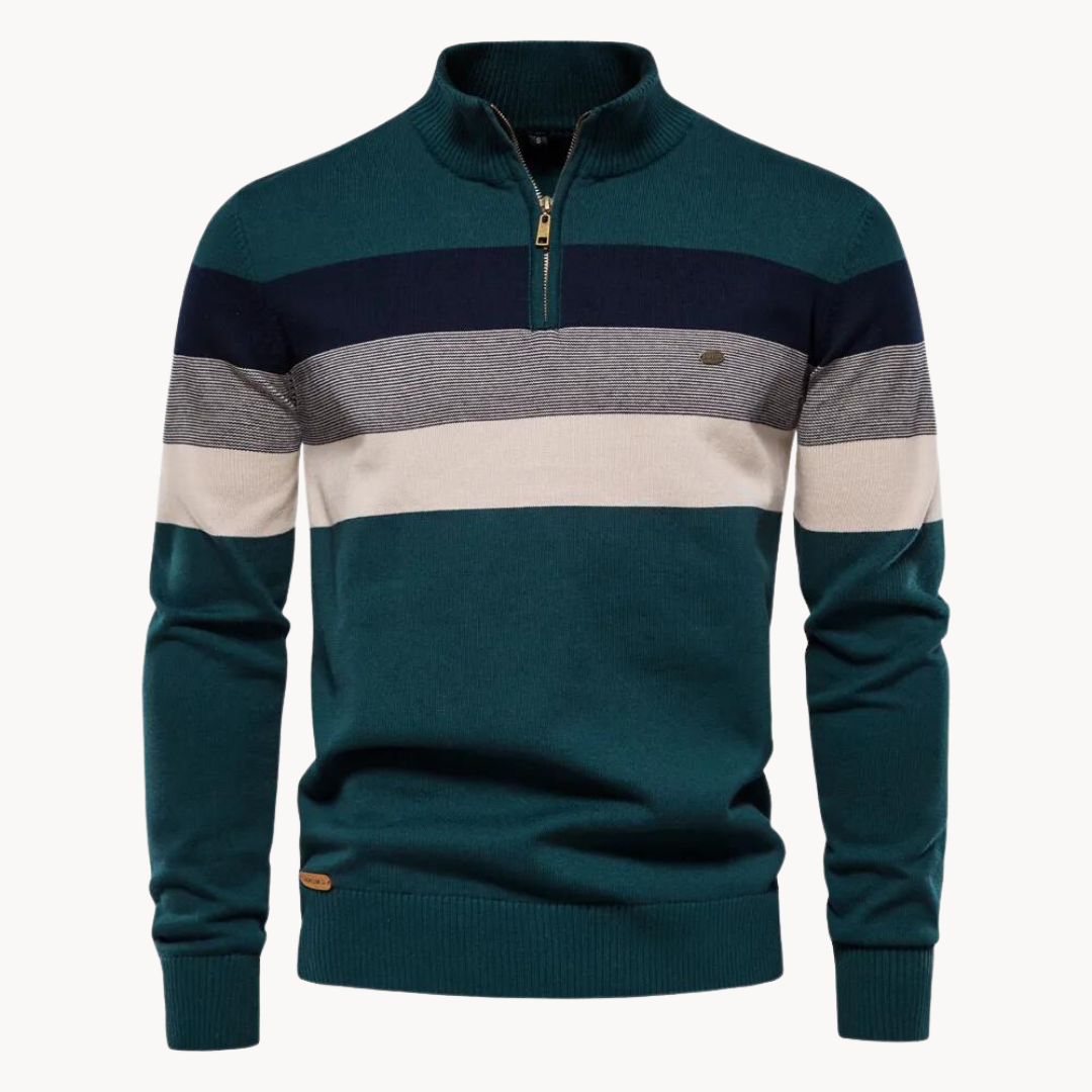 Sweater mit Reißverschluss - Gestreiftes Design und Stehkragen