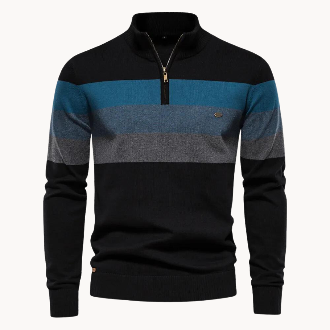 Sweater mit Reißverschluss - Gestreiftes Design und Stehkragen