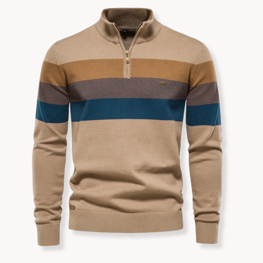 Sweater mit Reißverschluss - Gestreiftes Design und Stehkragen